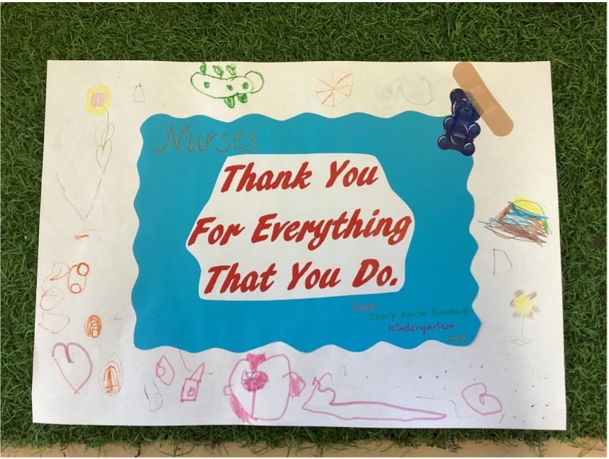 Thank you card made by the kinder class of 2023