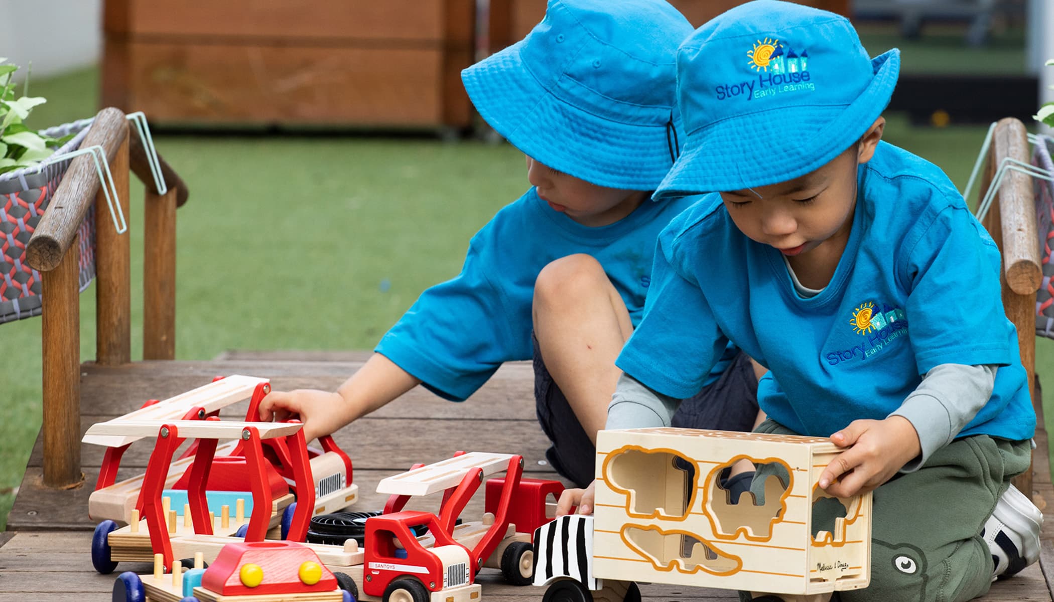 children playing with wooden toys