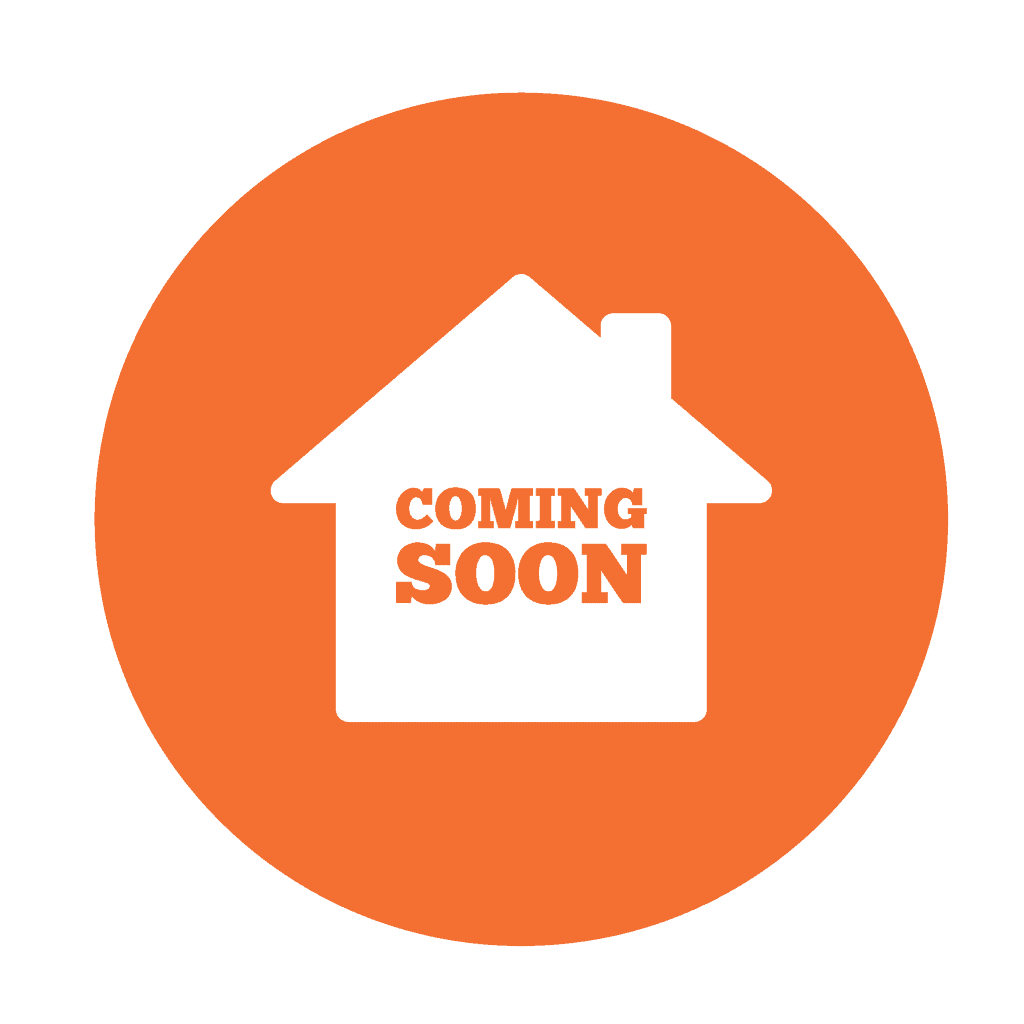 Coming soon text in a house logo