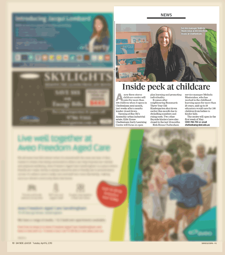 Kids House Cheltenham news article as seen in Bayside Leader