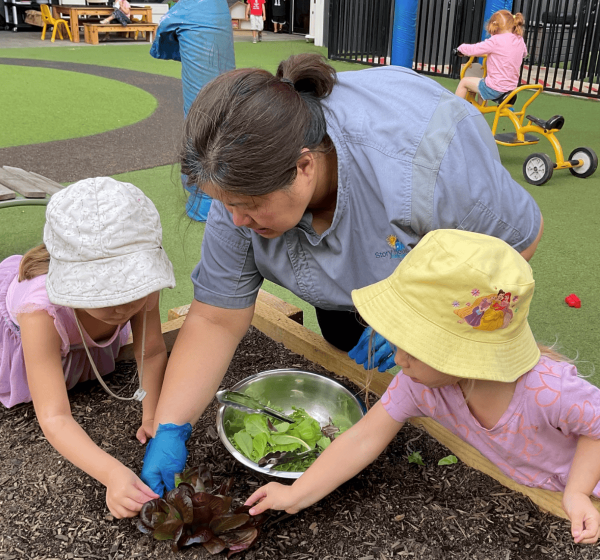 Alexandria Chef in garden picking herbs